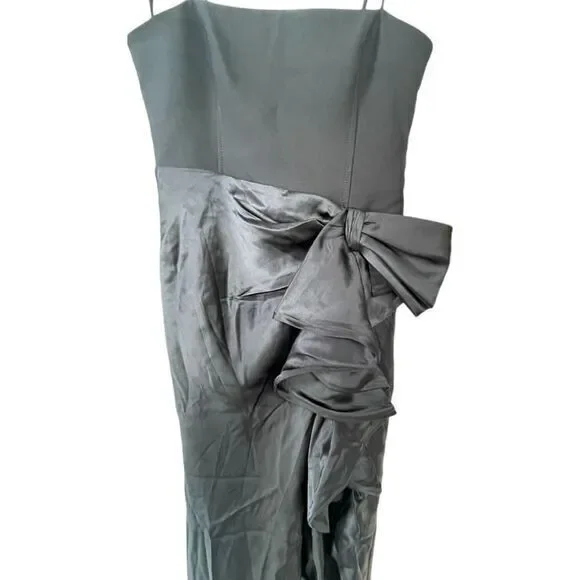 Cinq a Sept Drina Gown High‎ Low Crepe Satin Bow Size 6 Black - Picture 5 of 9